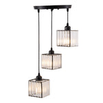 Modern 3-light Crystal Pendant Light Adjustable Linear Ceiling Fixture With Square Glass Shades | Black