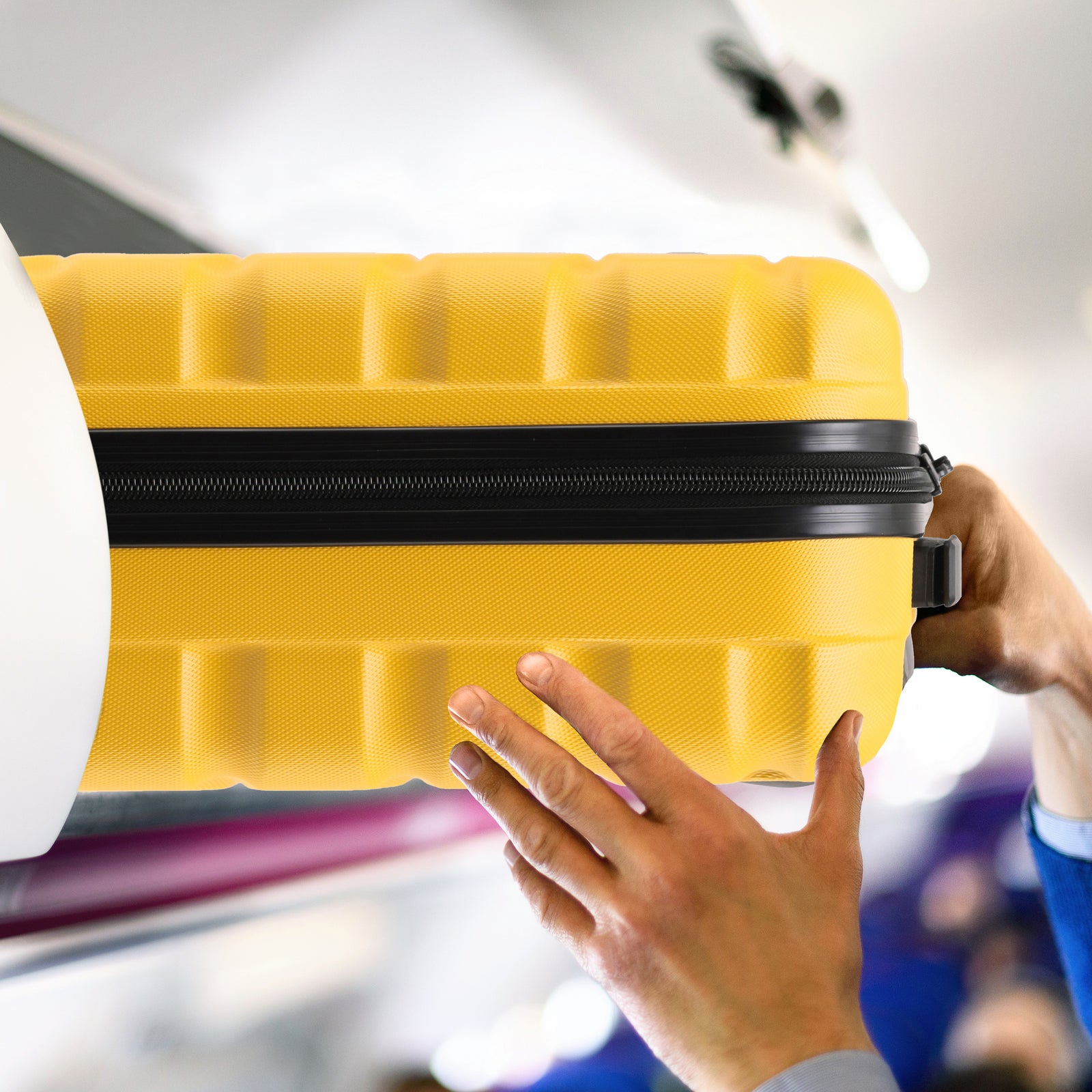 55x35x20cm Cabin Carry On Suitcase Hard Shell Overhead Luggage 100+ Airlines Approved | Cabin | Yellow & Black