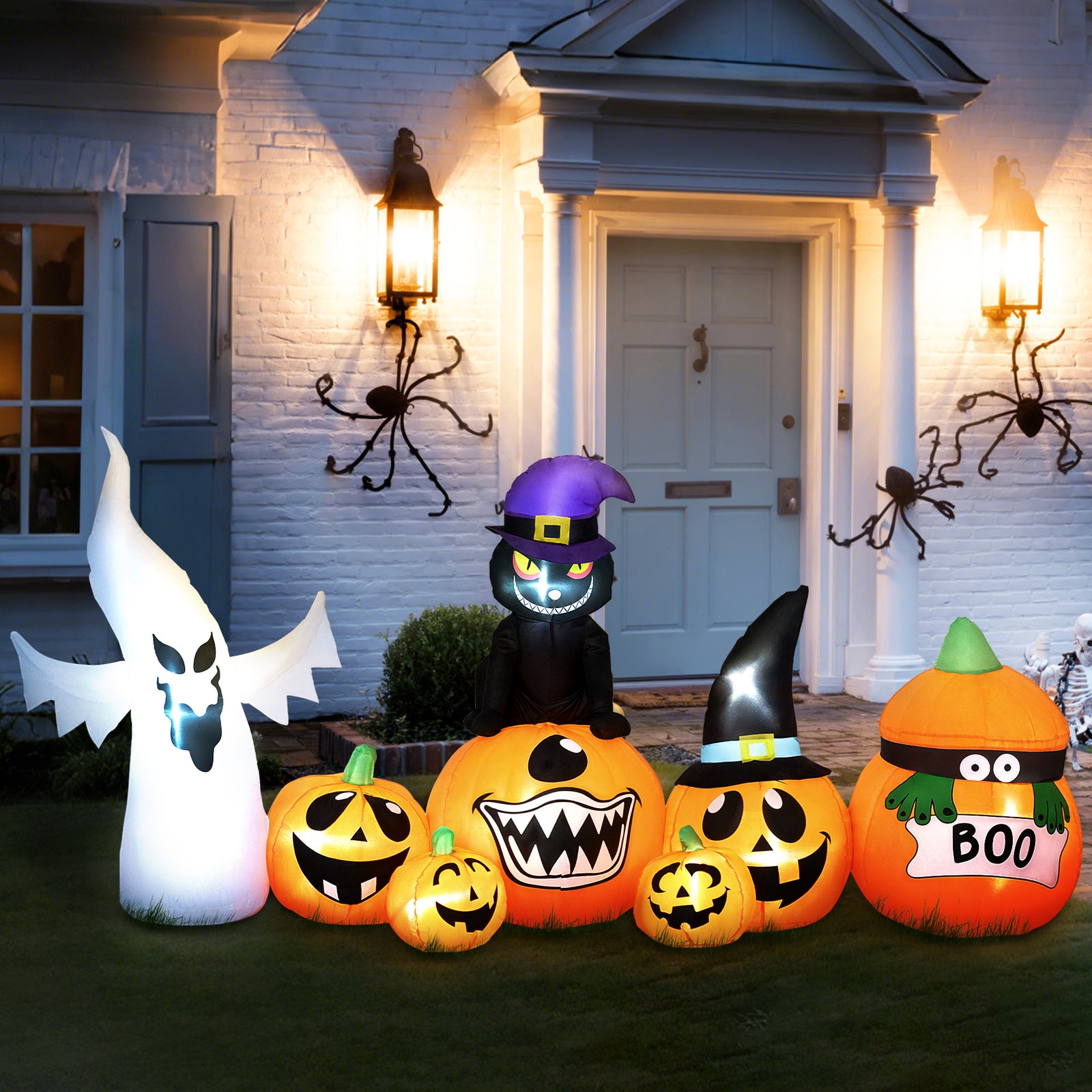 8 Ft Blow Up Halloween Inflatables Pumpkin Ghost And Cat Combo