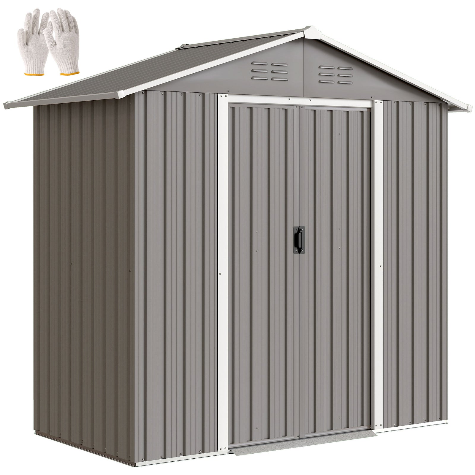 6.5x3.5ft Metal Garden Shed For Garden | Light Grey