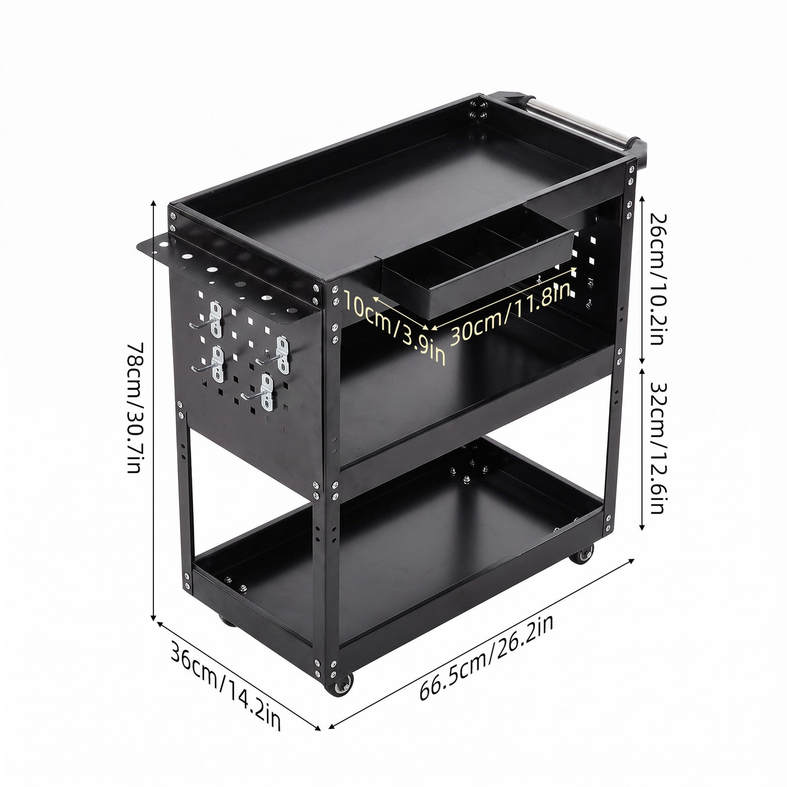 Breeins 3-tier Tool Cart With Lockable Drawer And 10 Hooks