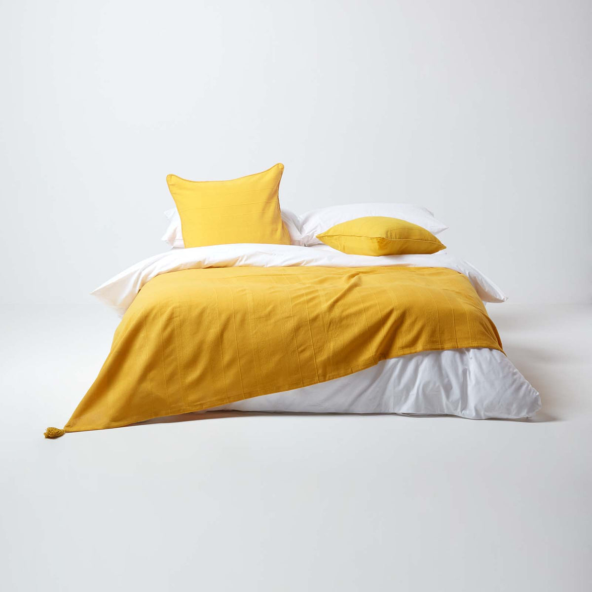 Cotton Rajput Ribbed Cushion Cover | 45cm x 45cm | Yellow