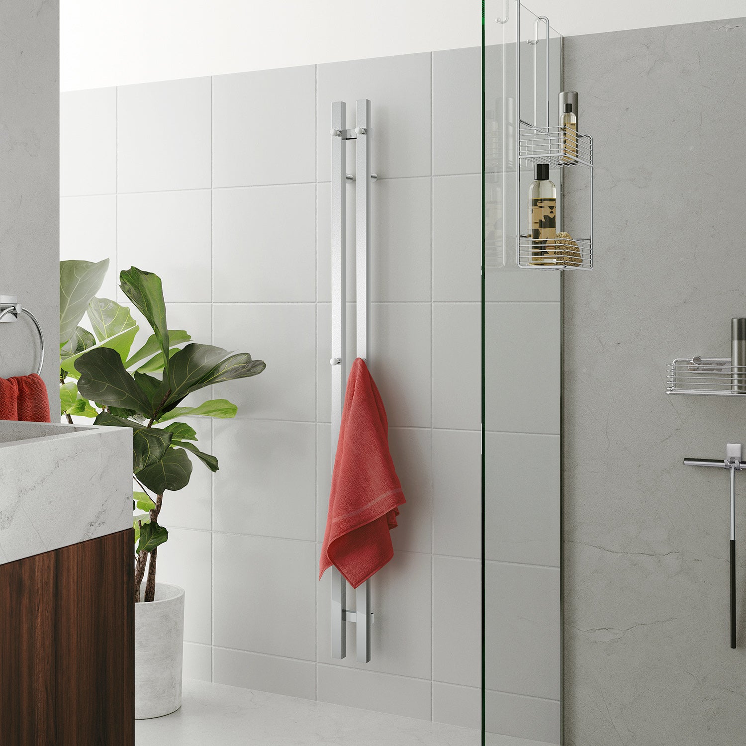 Stainless Steel Heated Vertical Rail Towel Warmer Radiator | Double | Polished Stainless Steel
