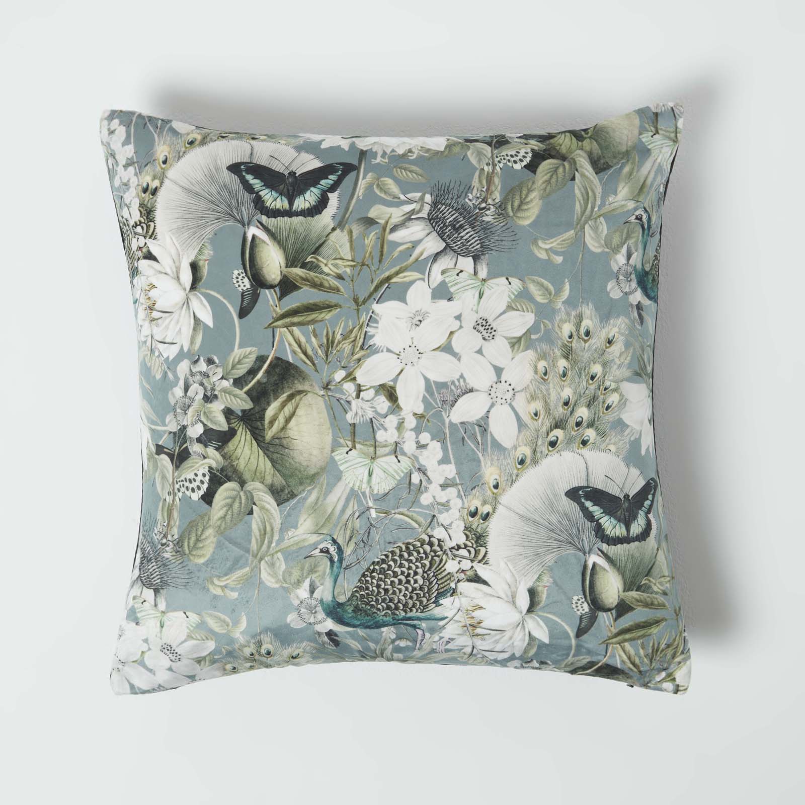 Floral Butterfly Garden Velvet Filled Cushion | 45cm x 45cm | Black & Grey