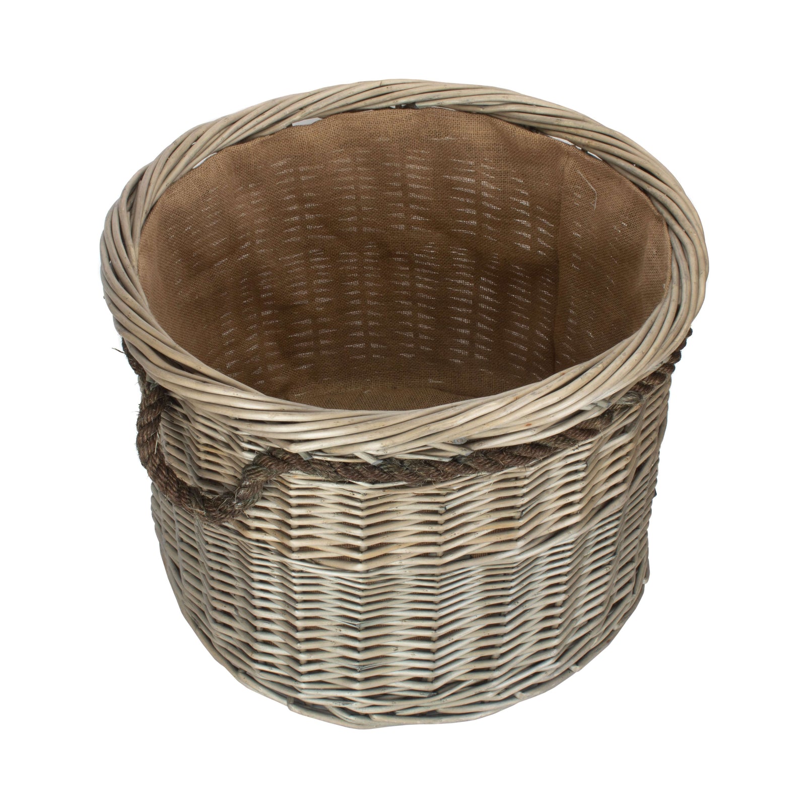Wicker Rope Handled Antique Wash Round Log Basket | Large | Brown