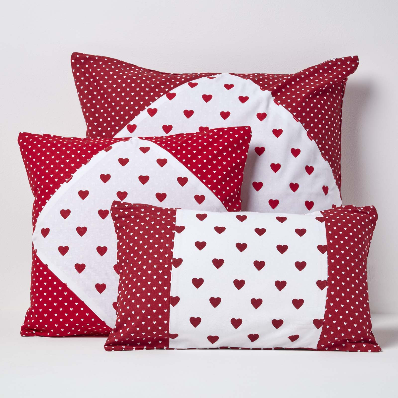 Cotton Cushion Cover With Hearts And Polka Dots Pattern | 30cm x 50cm | Red