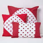 Cotton Cushion Cover With Hearts And Polka Dots Pattern | 60cm x 60cm | Red