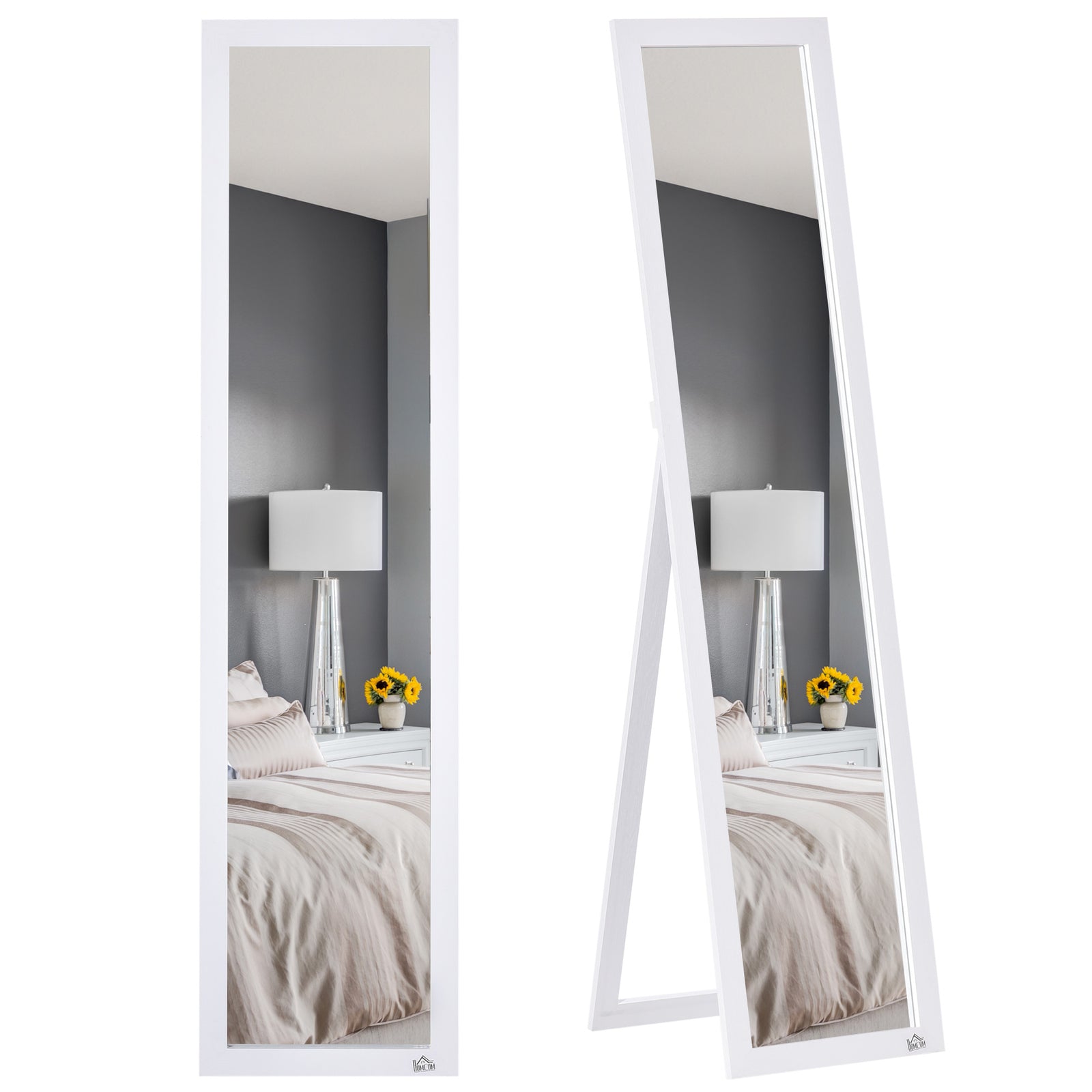 Full Length Mirror Floor Standing Wall-mounted Long Mirror | One Size | White