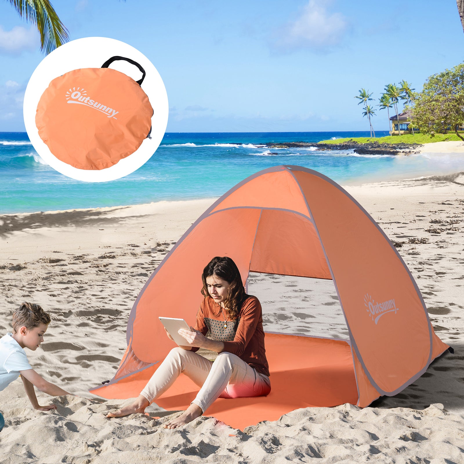 2-3 Person Pop Up Tent Camping Tent Sun Shade Shelter | Orange