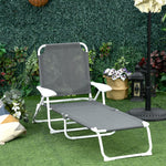 Folding Sun Beach Lounger W/ 4-level Backrest | Dark Gray