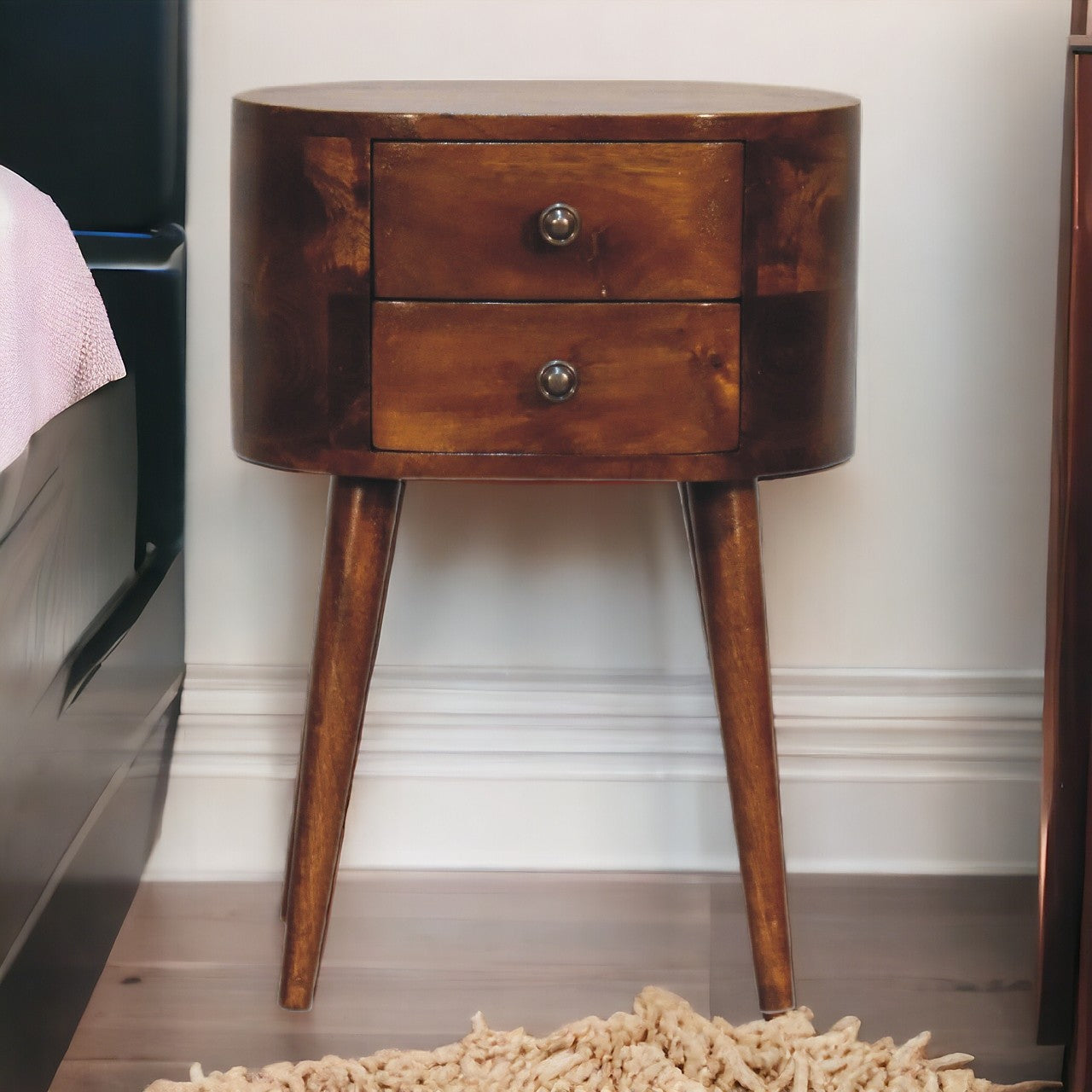 Solid Wood Mini Chestnut Rounded Bedside Table