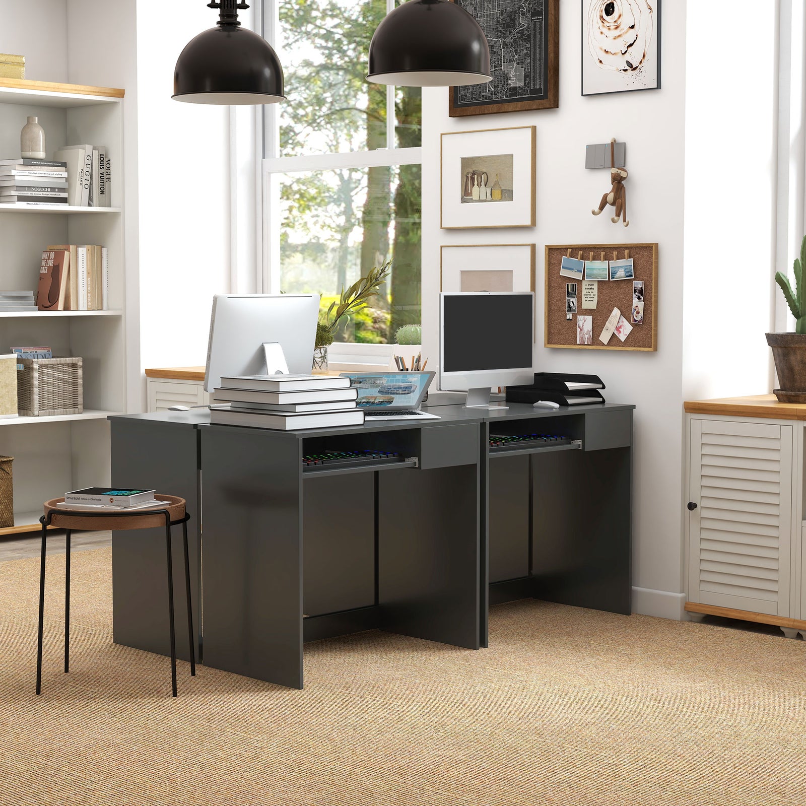 Compact Computer Table With Tray, Drawer