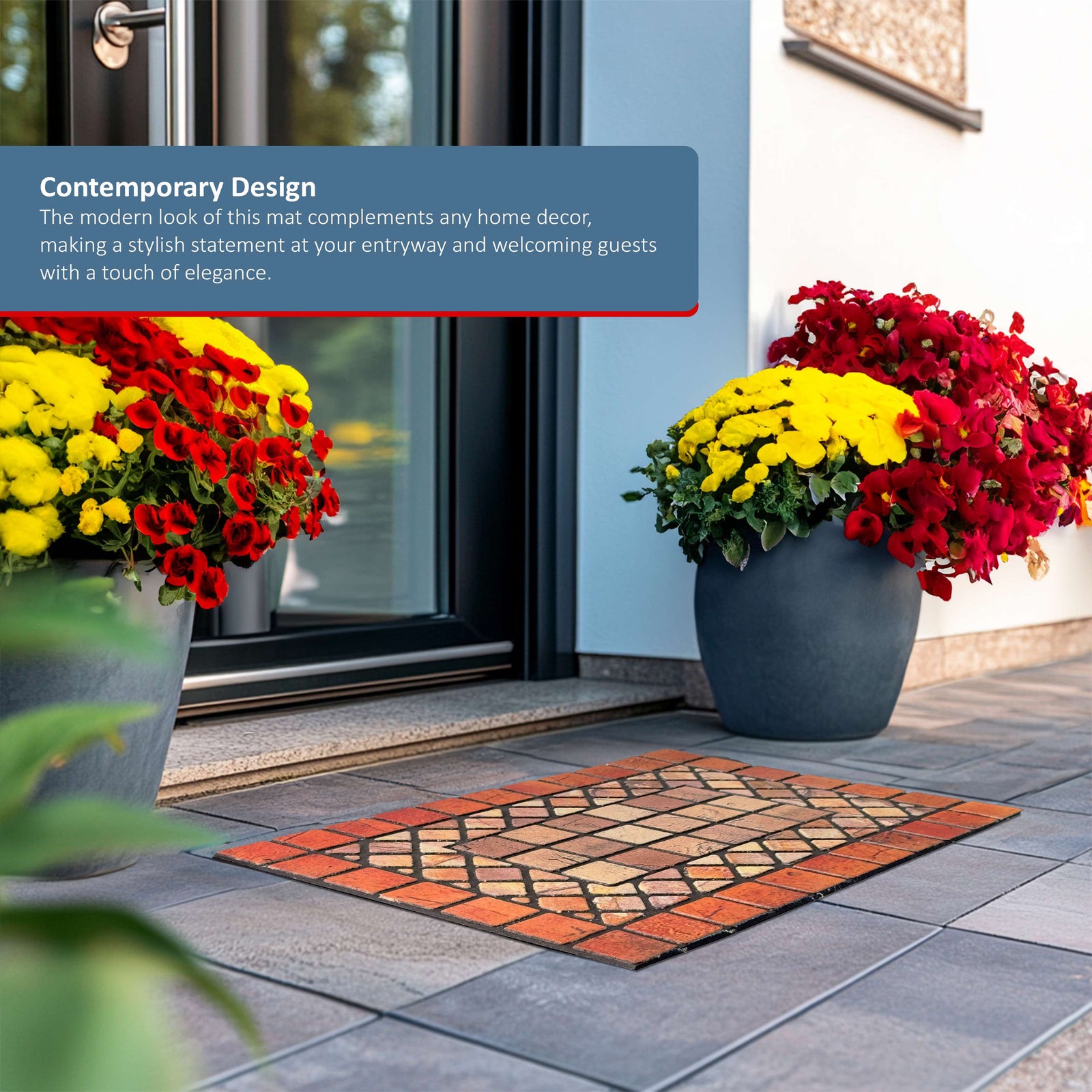 Elegant Tile Effect Doormat - Red Edge | Large | Red