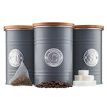 3-piece Kitchen Storage With Bamboo Lids Tea Coffee Sugar | Gray