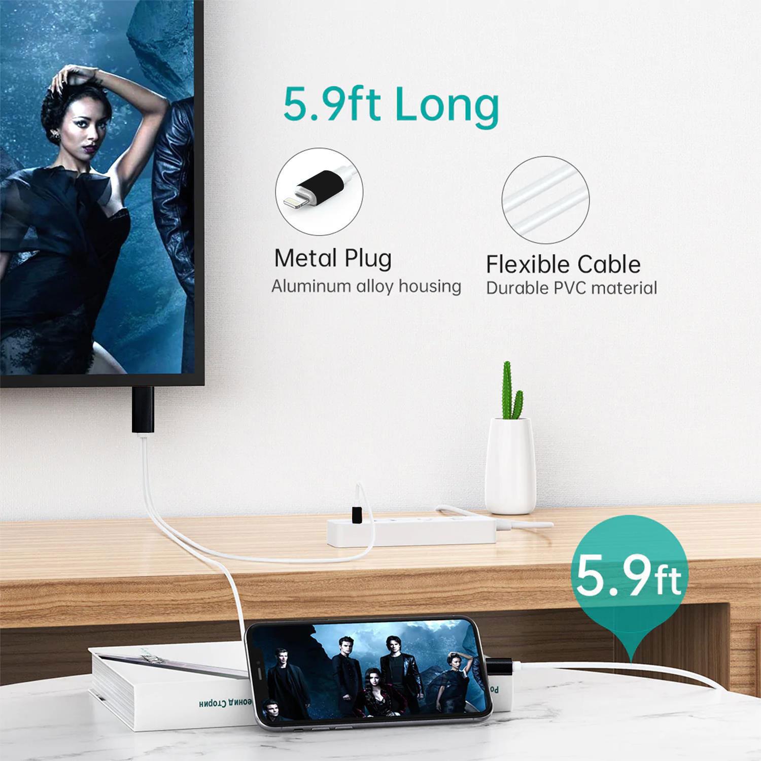 Full Hd Support Hdmi Connector Cable For Phone & Pad | Black