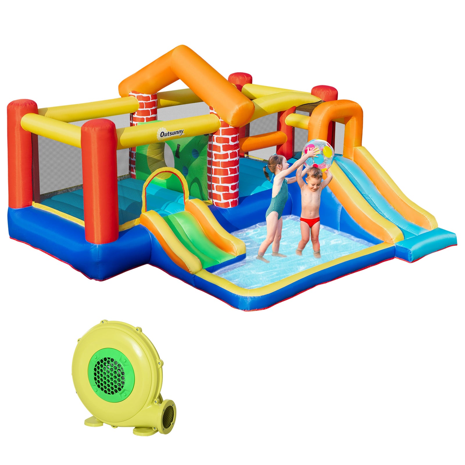 Kids Bouncy Castle With Double Slides Pool Trampoline With Blower