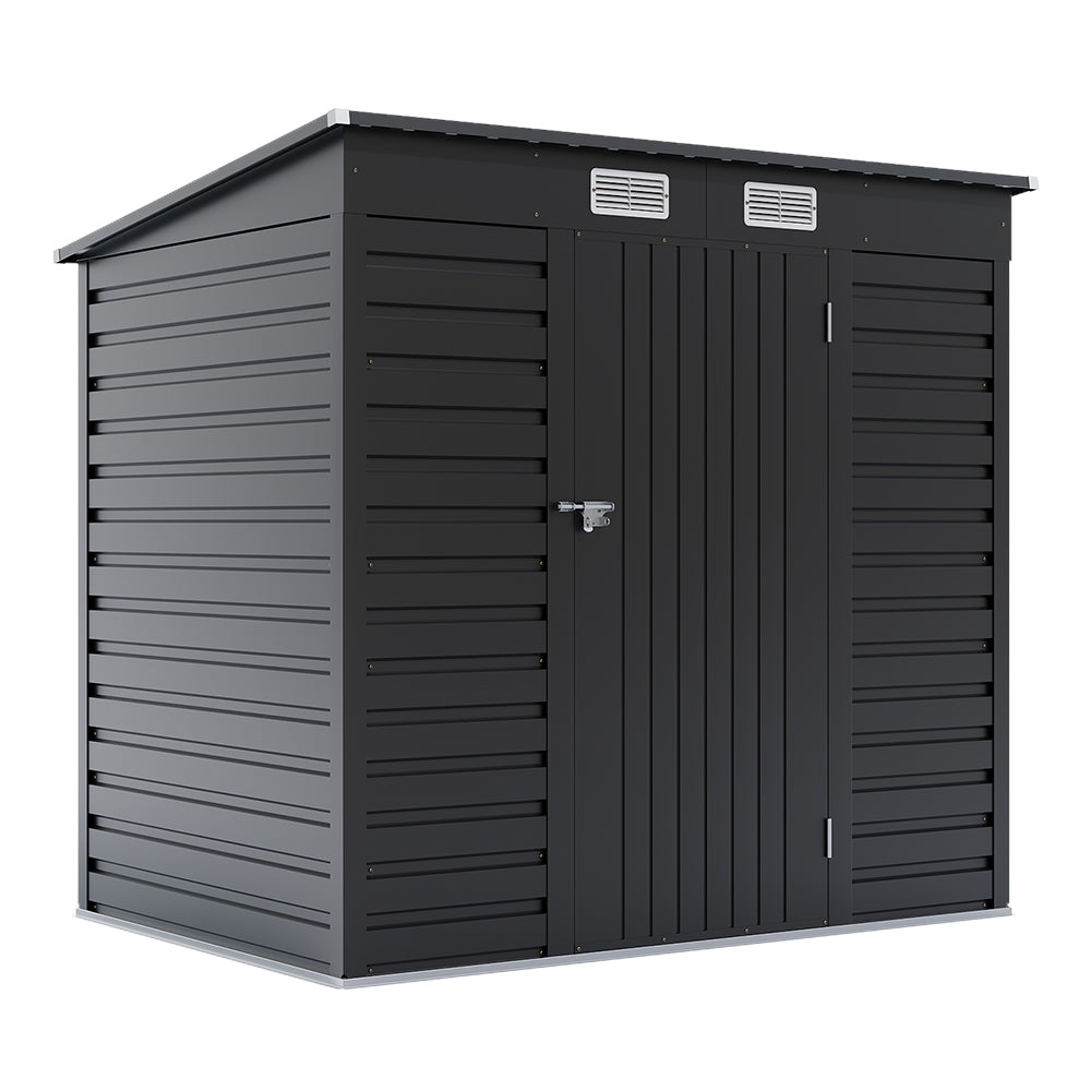 4x6ft Outdoor Storage Shed – Galvanized Steel Garden Shed Lockable With Double Doors & 2 Vents