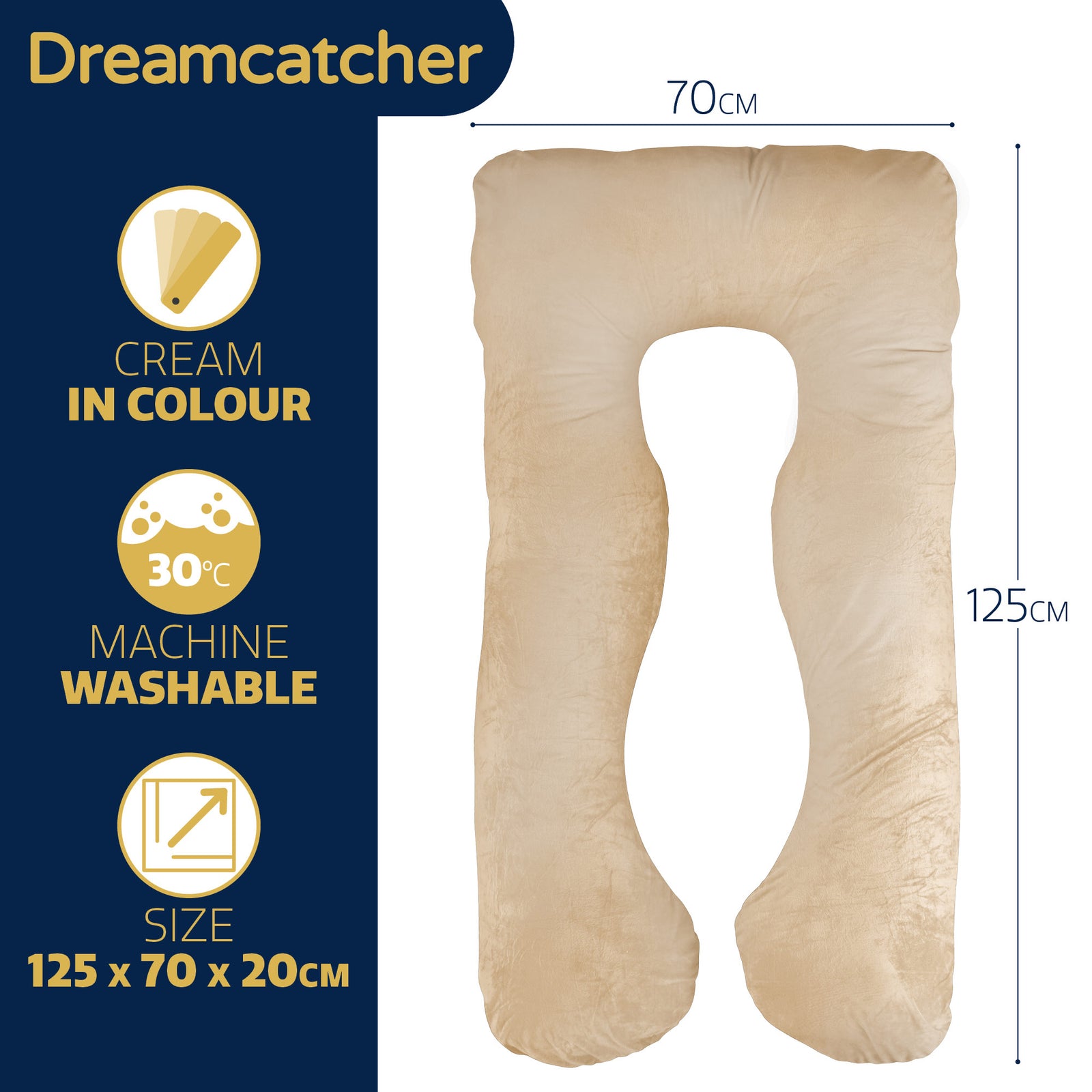 Pregnancy Pillow, U Shaped Shredded Memory Foam Maternity Cushion Machine Washable & Removable Velvet Cover | L | Cream