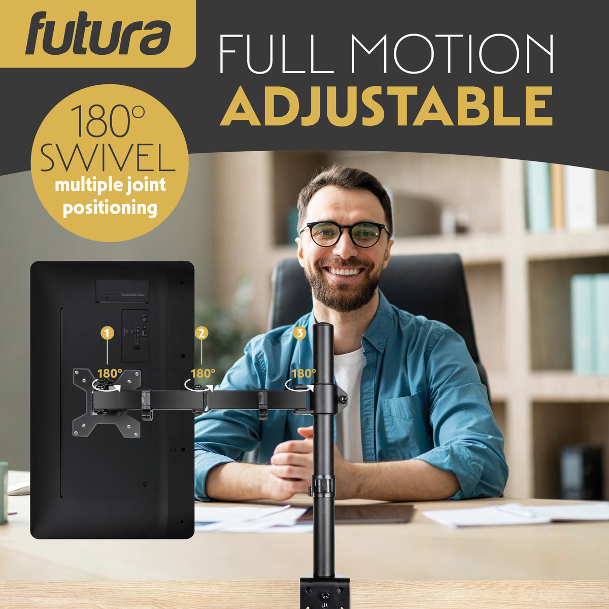 Single & Dual Monitor Arm For 13 To 32 Inch Screens - Dual Monitor Desk Mount With Clamp 90 Tilt And 360 Rotation & 180 Swivel | Single Monitor Arm | Black