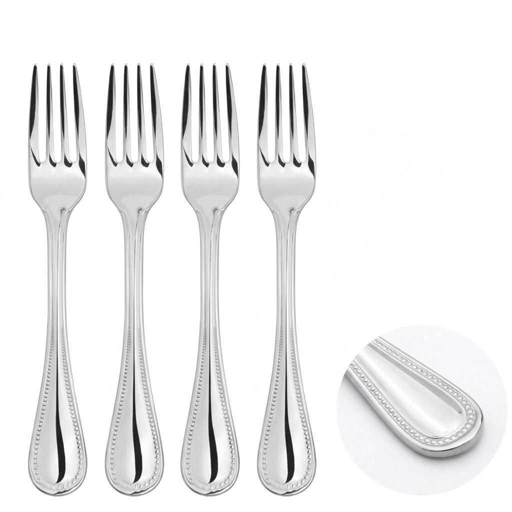 Cutlery Sets Stainless Steel 18/8 Forks Spoons Catering Bead | Set of 12 | Silver