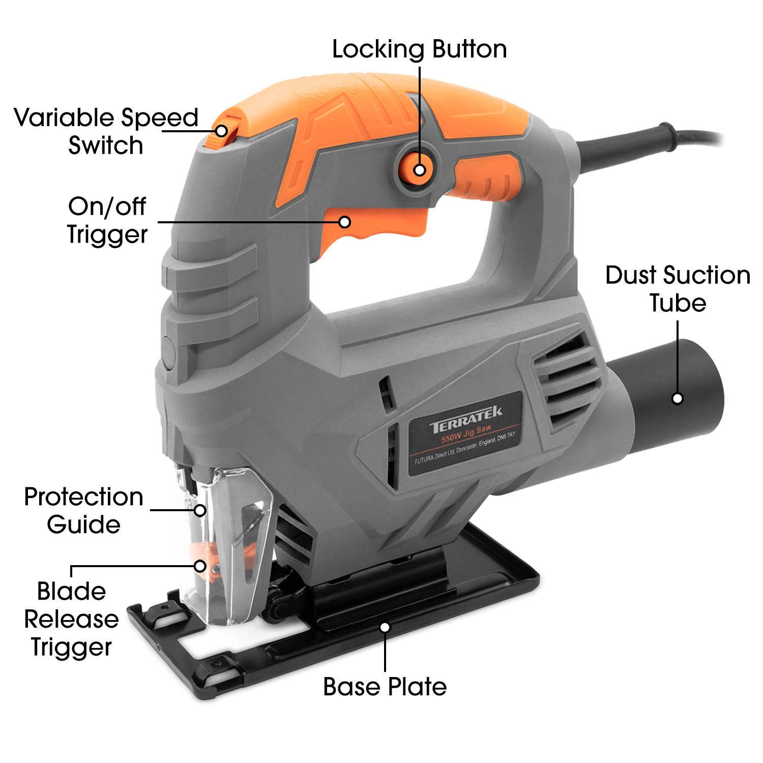 Jigsaw 550w Electric 3000rpm 5 Speed Carry Case & Vacuum Adaptor Corded Jig Saw
