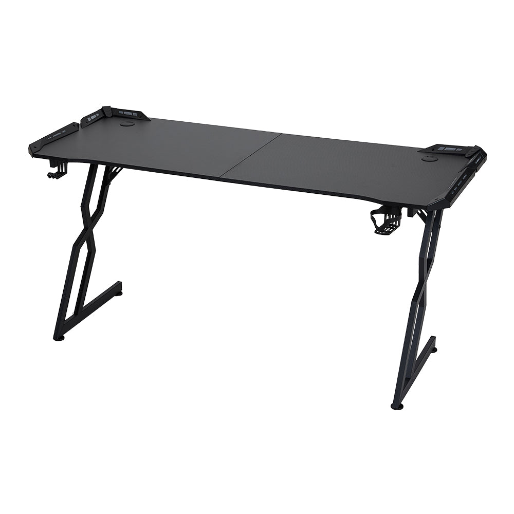 120cm/140cm/160cm W Gaming Desk With Mouse Pad, Cup Holder & Headphone Hook Sturdy Computer Table With Led Lights | Large | Black