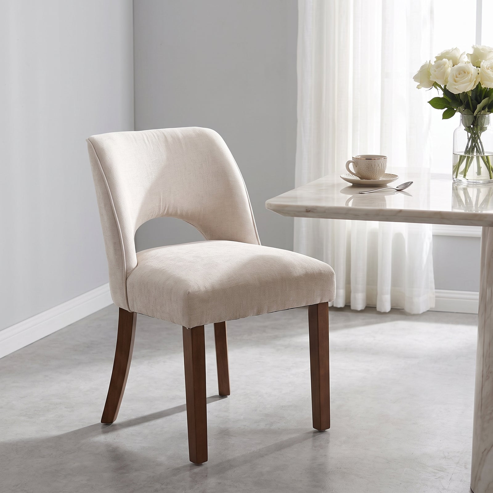 Set Of 2 Chenille Upholstered Dining Chairs | Beige