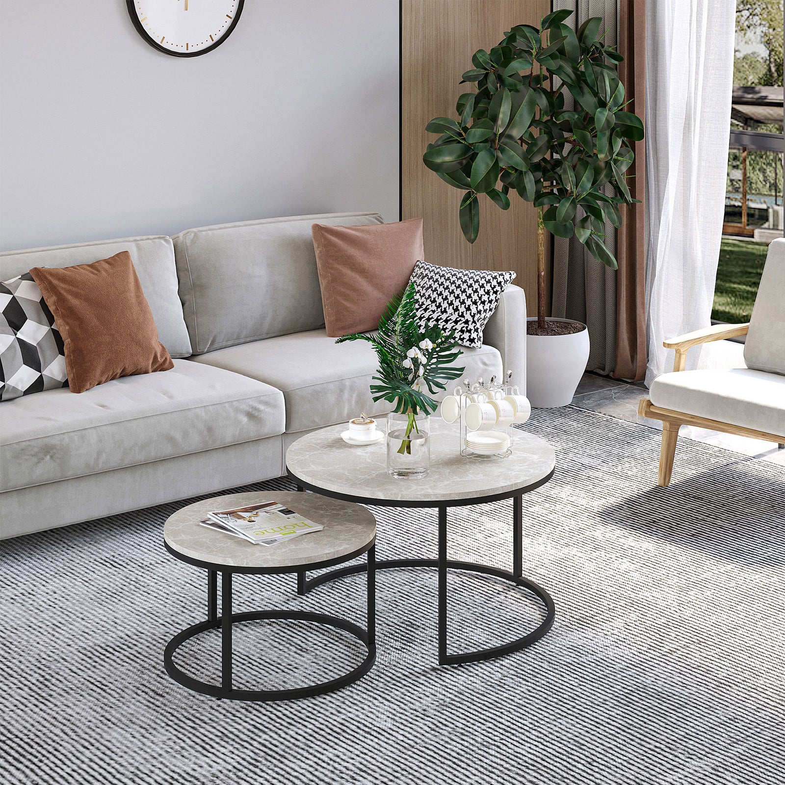 Stacking Coffee Tables Set, Marble Effect | Dove Gray