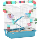 Pawhut 4 Tier Hamster Cage With Tubes, For Drawf, 58 X 36 X 65cm, Light Blue