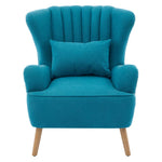 Upholstered Armchair With Footstool – Linen Fabric, Solid Wood Frame,mustard Yellow/ Teal | Teal
