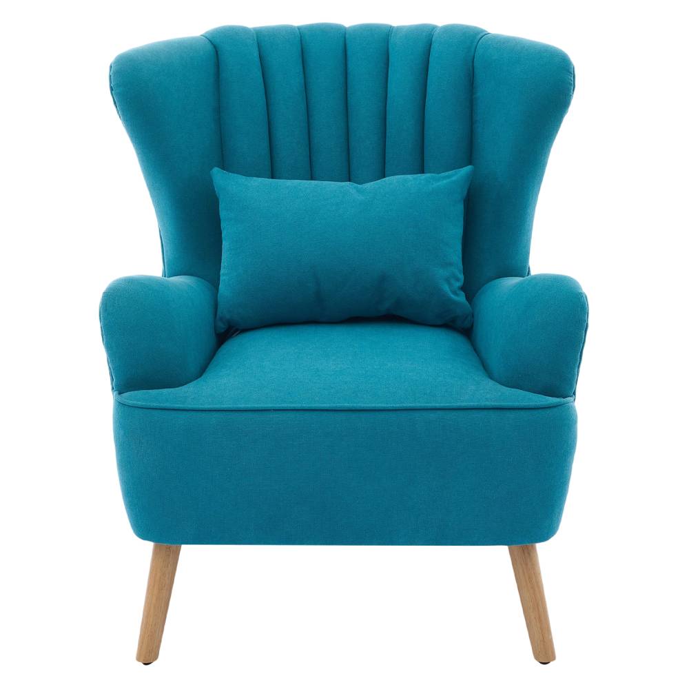 Upholstered Armchair With Footstool – Linen Fabric, Solid Wood Frame,mustard Yellow/ Teal | Teal