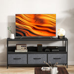 Tv Cabinet, Tv Console Unit With 3 Foldable Linen Drawers | Black