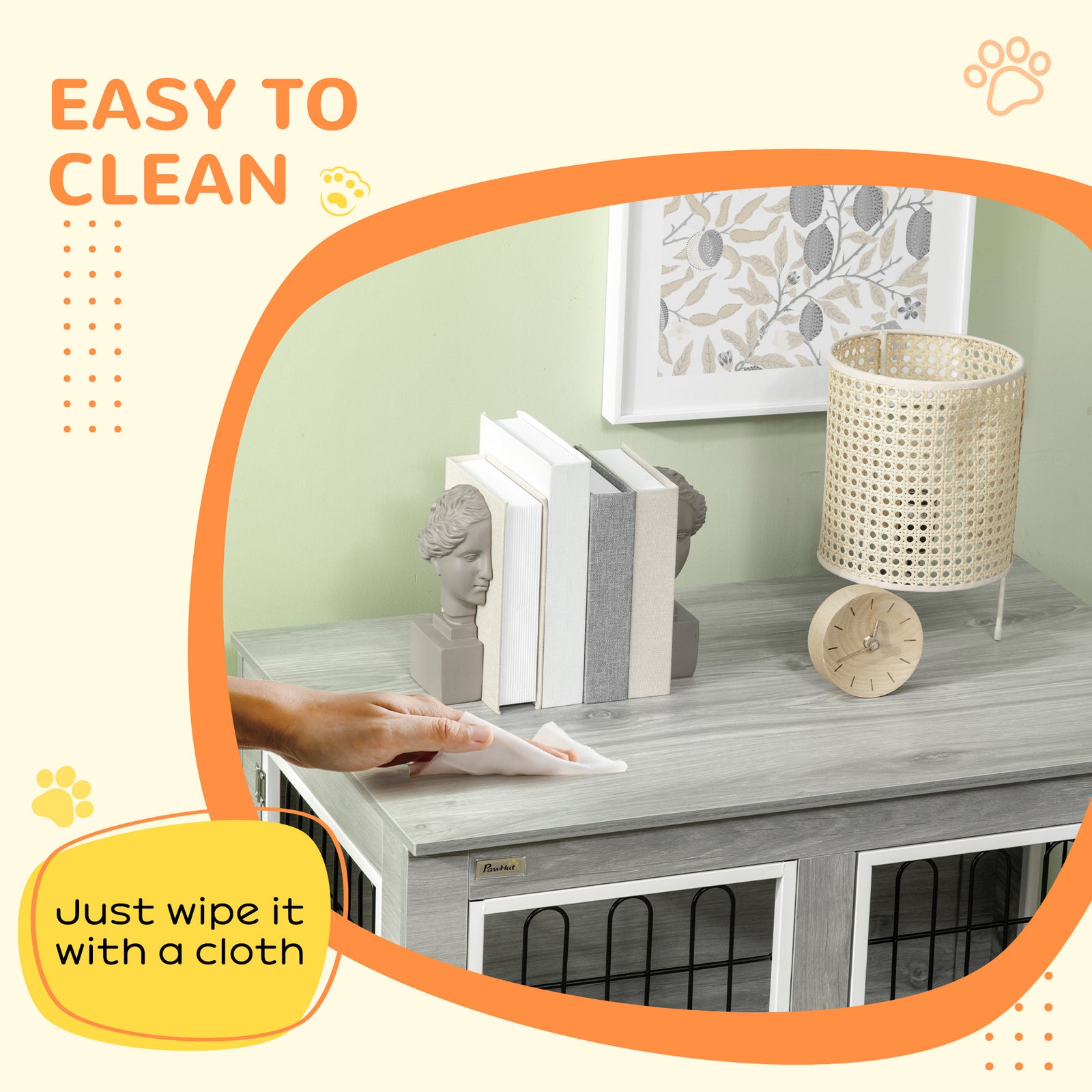 Dog Crate Table W/ Cushion, Double Door - Grey | Gray