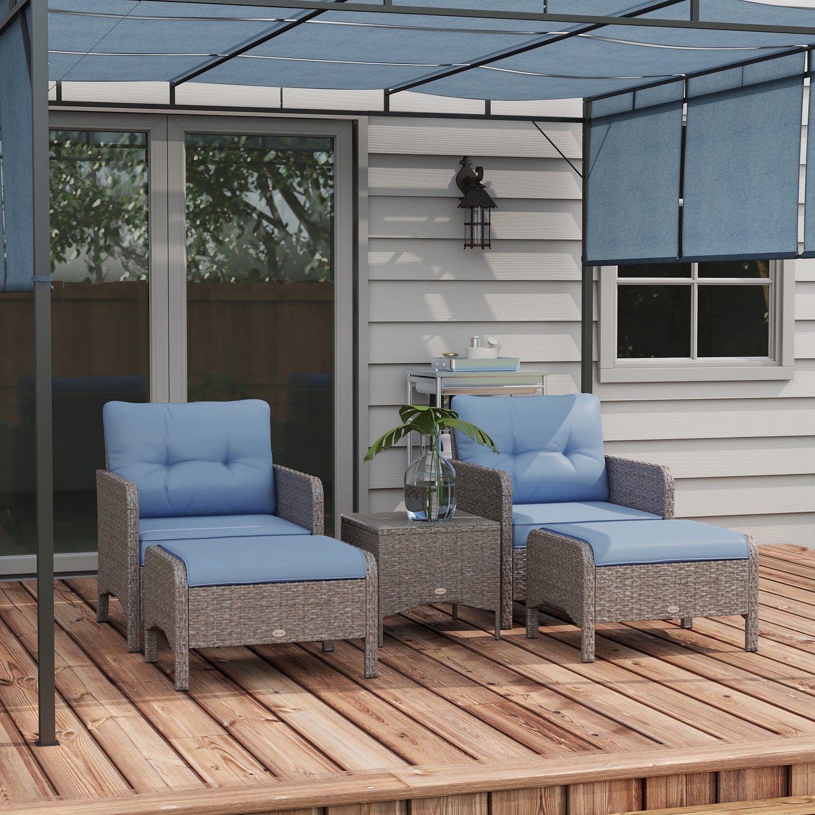 5 Pieces Outdoor Patio Furniture Set Wicker Conversation Set | Blue
