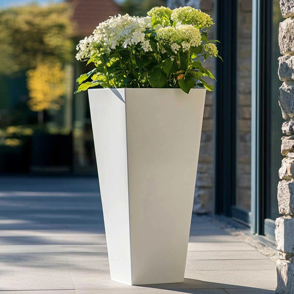 Zinc Galvanised Tall Flared Tapered Square Planter | 30cm x 30cm x 70cm | White