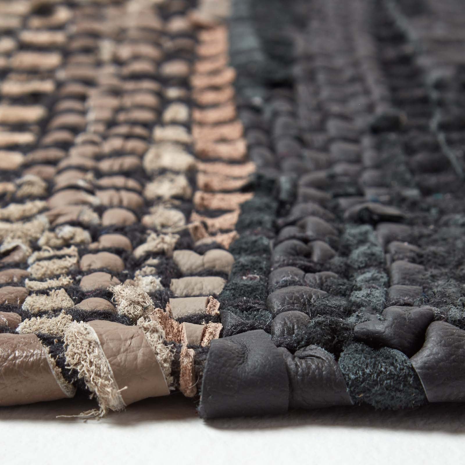 Recycled Leather Handwoven Herringbone Rug | 120cm x 180cm | Black