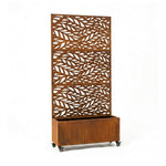 Metal Privacy Screen With Plant Pot - Leaf | Rust