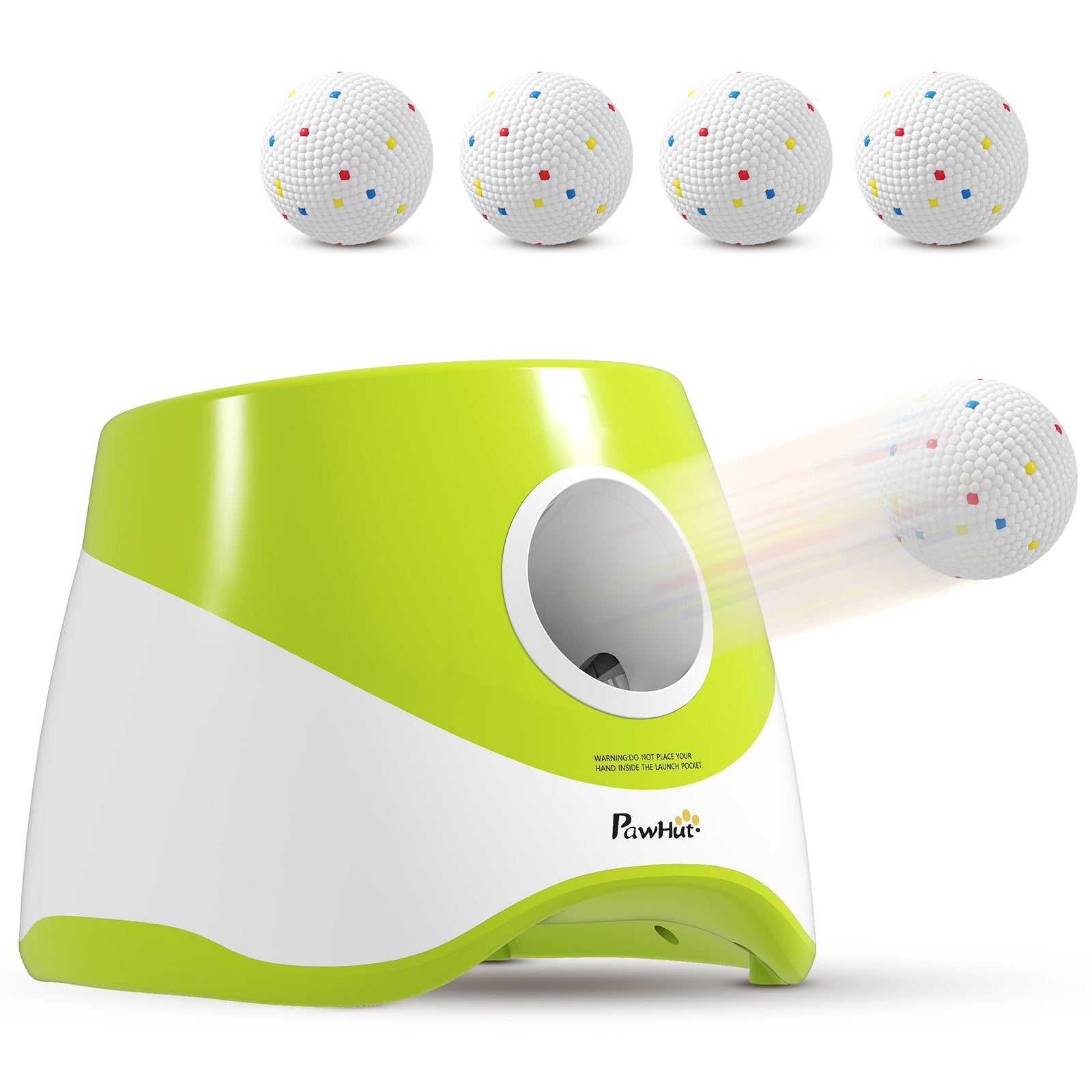 PawHut Automatic Dog Ball Launcher With 5 Etpu Tennis Balls, Green