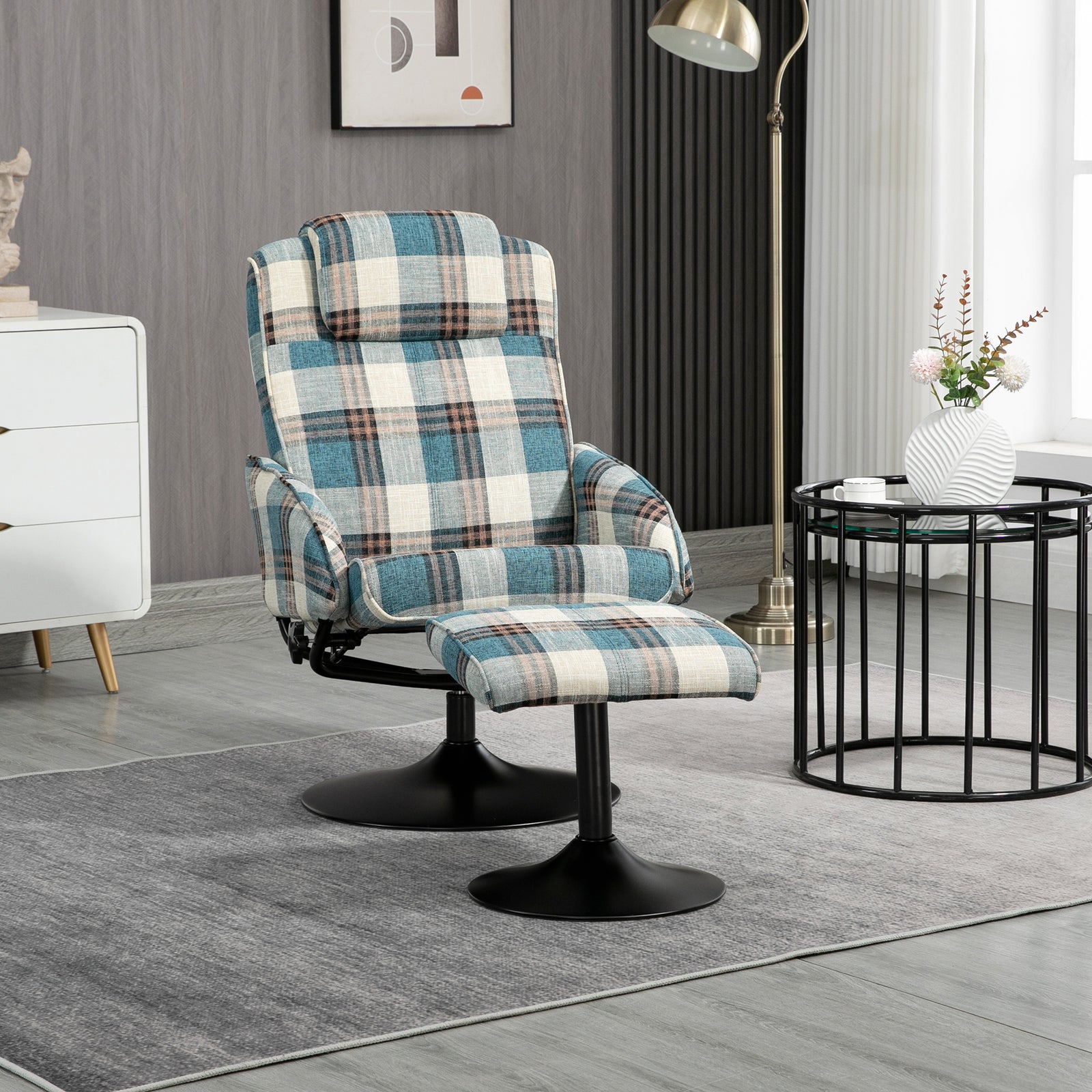 Swivel Armchair With Footstool And Adjustable Backrest | One Size | Multi Colour