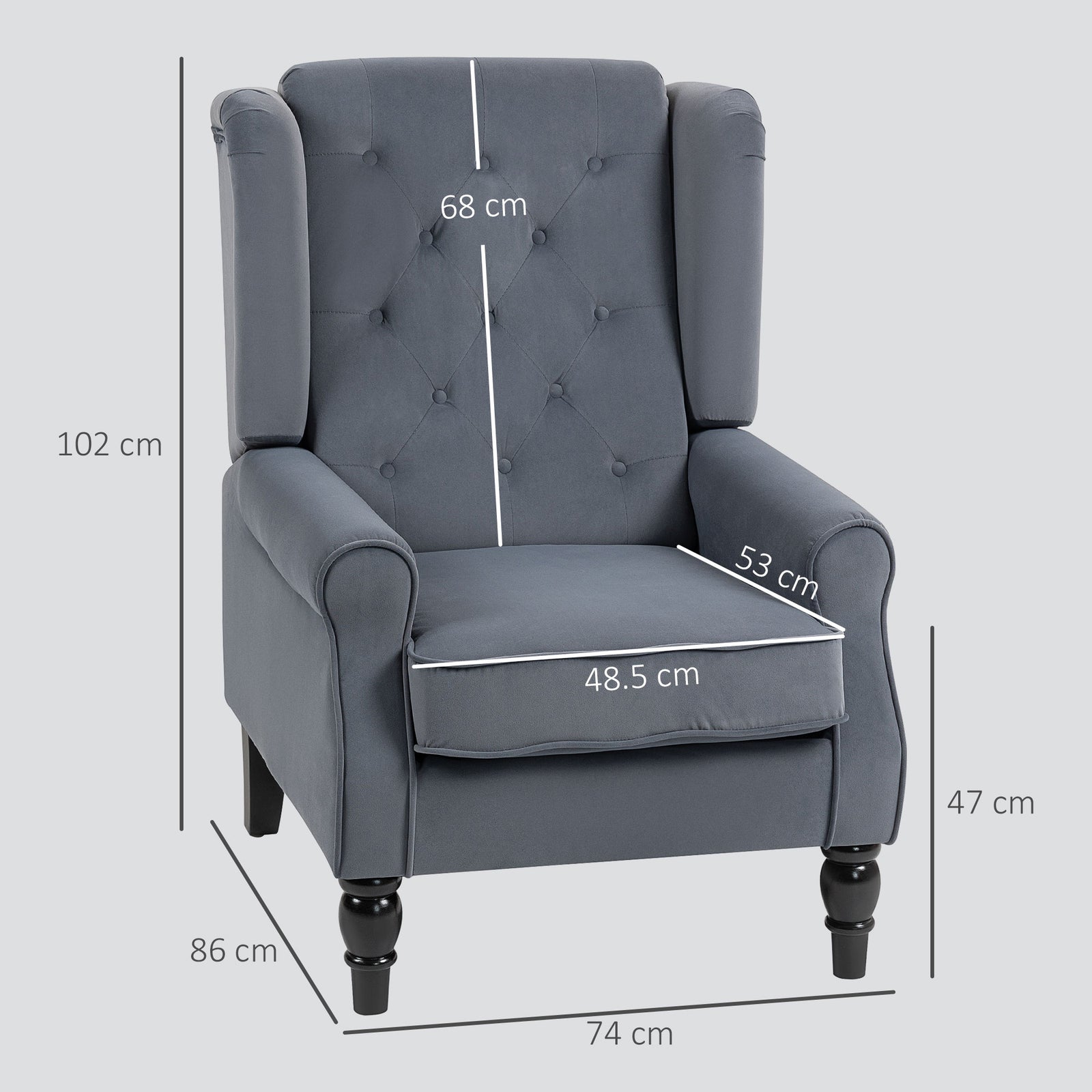 Accent Armchair Home Furniture Retro Tufted Club Fabric | Grey