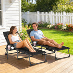 Folding Sun Loungers With 5-level Back, Cup Holder | Black
