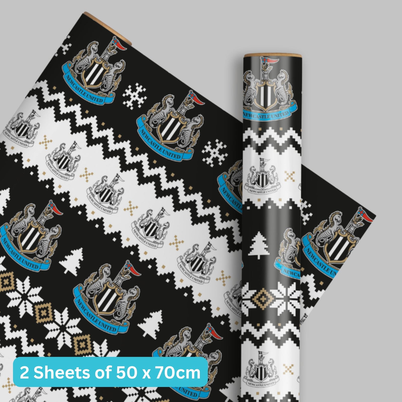 Newcastle United FC Newcastle United Christmas Gift Wrap, 2 Sheet 2 Tag, Official Product