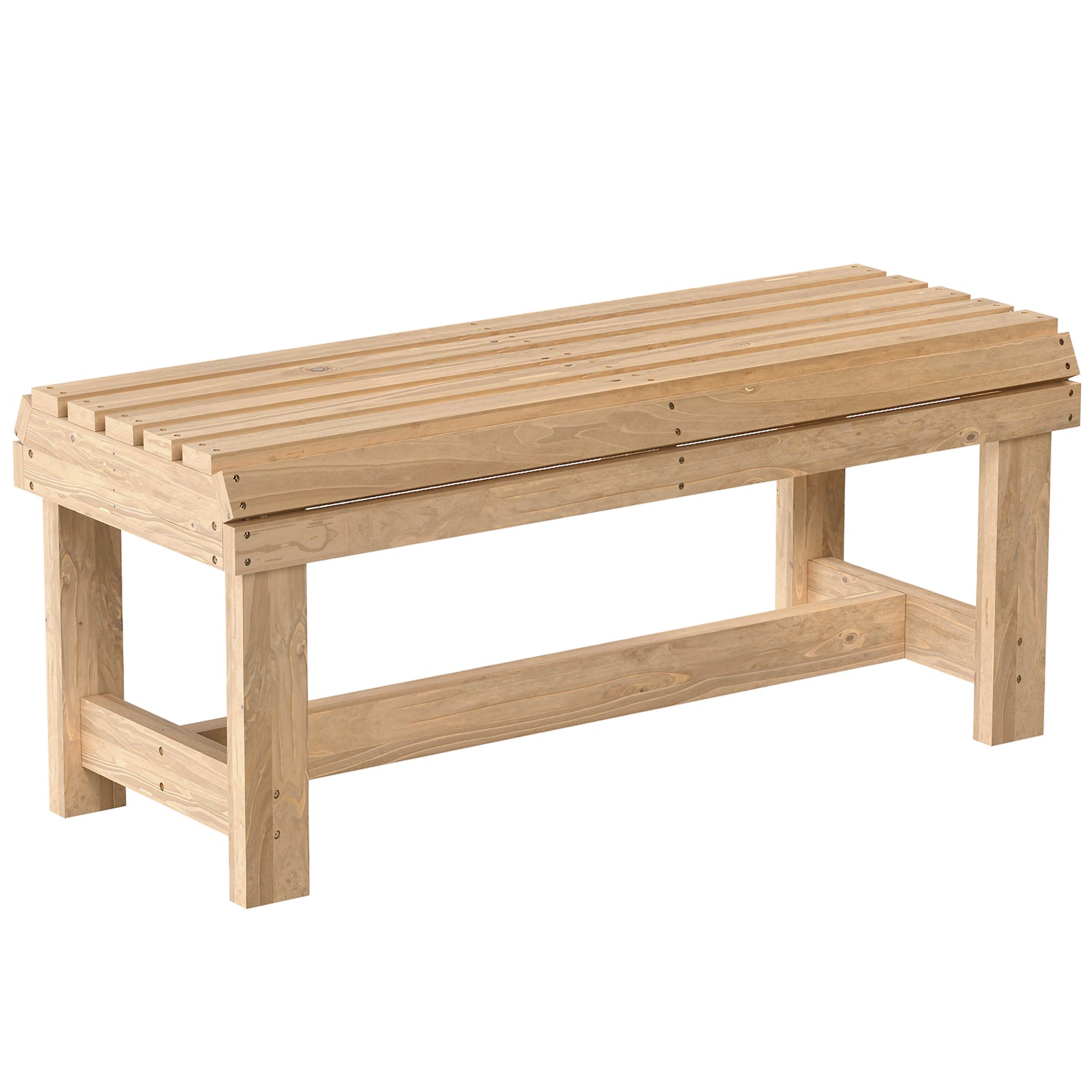 Wooden Garden Bench, 2 Seater Slatted Outdoor Bench | Natural