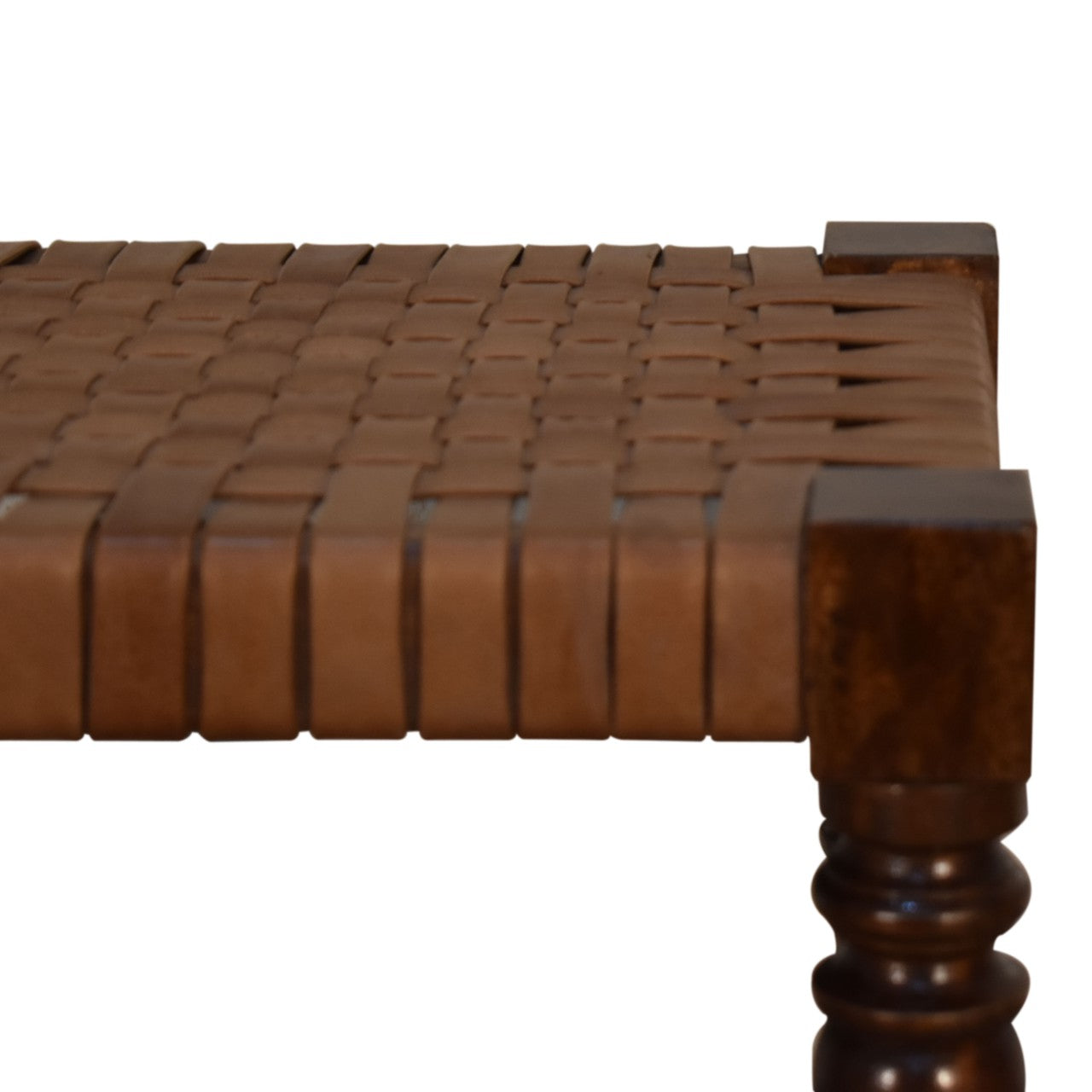 Artisan Furniture Solid Wood Woven Leather Footstool