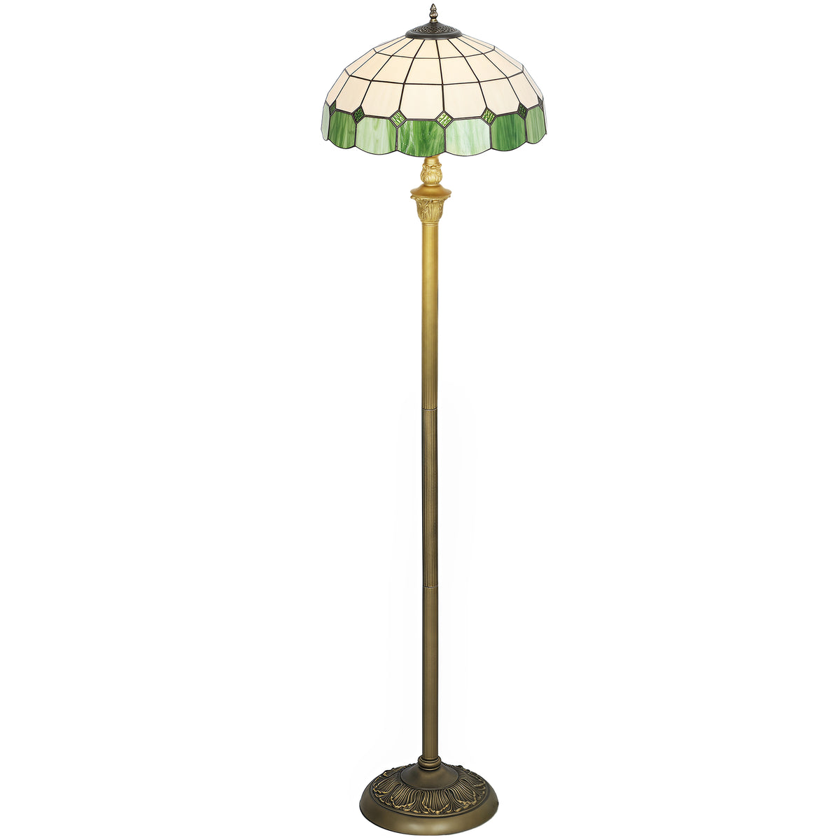 Tiffany-style Floor Lamp With Glass Shade, Bronze Tone And Green