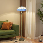 Floor Lamp With Handcrafted Stained Glass Shade, Vintage Standing Lamp | Blue