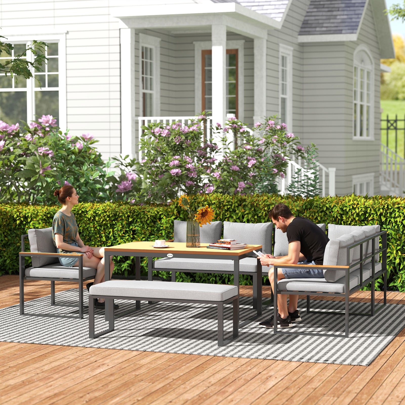 9-seater L-shaped Garden Sofa Set | Natural