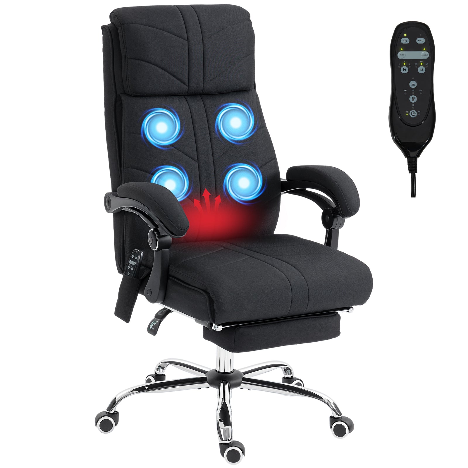 Vibration Massage Office Chair With Heat, Footrest | Black