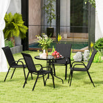 5 Pcs Garden Furniture Set, Round Table And Stackable Chairs | Black