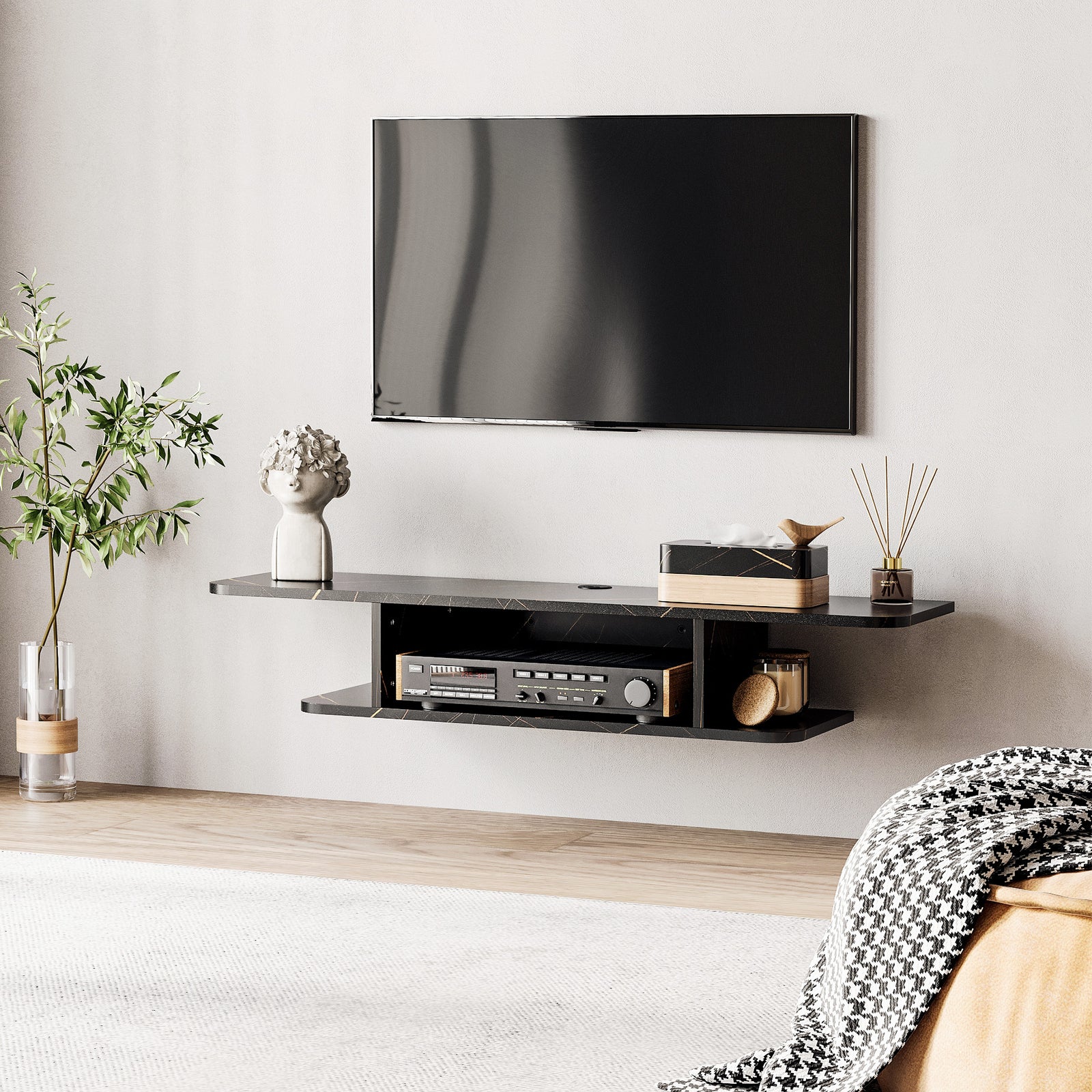 Wall Mounted Tv Stand With Storage Shelf | Black